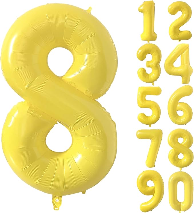 40 inch Yellow Number Balloon Giant Foil Helium Balloons Number 8 Balloon for 8th Birthday Party Decorations