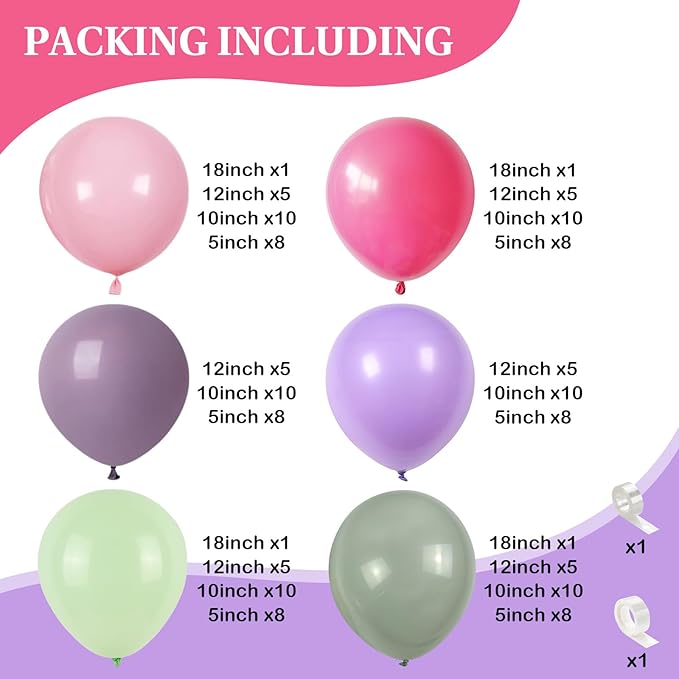 Fairy Theme Balloons Arch Pastel Pink Purple Green Balloons Garland Dusty Green Retro Hot Pink Latex Balloon for Girls Birthday Garden Wildflower Fairy Tea Party Baby Shower Woodland Decorations