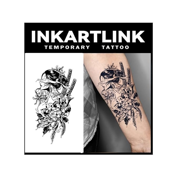 INKARTLINK Tattoo Tech, 2 Sheets Extra-Large Semi Permanent Tattoo, Adult Art Design Temporary Tattoos, Lasts 1-2 Weeks, Waterproof, Realistic look, No Adhesive, No reflection (Warrior Woman Design?