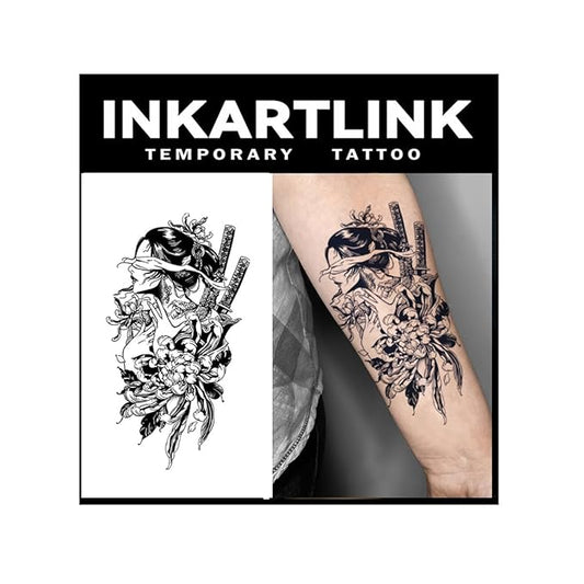 INKARTLINK Tattoo Tech, 2 Sheets Extra-Large Semi Permanent Tattoo, Adult Art Design Temporary Tattoos, Lasts 1-2 Weeks, Waterproof, Realistic look, No Adhesive, No reflection (Warrior Woman Design?