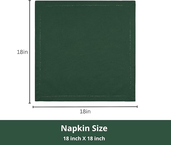 PurpleEssences Set of 12 Hemstitch Cloth Dinner Napkins 100% Cotton - Soft Durable Washable - Ideal for Wedding Fall Thanksgiving - Perfect Everyday Use Table Linen 18x18 - Forest Green