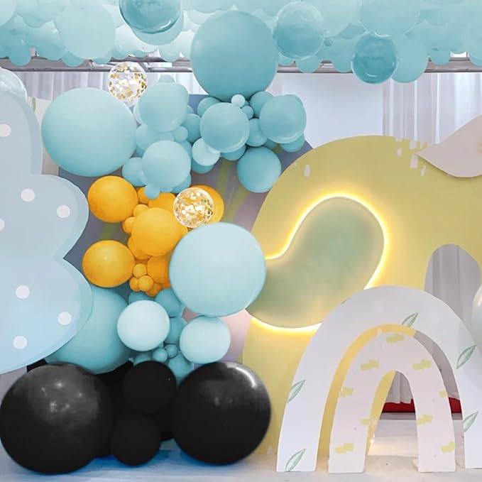 Black Yellow Blue Balloon Garland Arch Kit, 156 Matte Black Mustard Yellow Pastel Blue Balloons for Birthday Wedding Anniversary Baby Shower Bridal Party Decoration