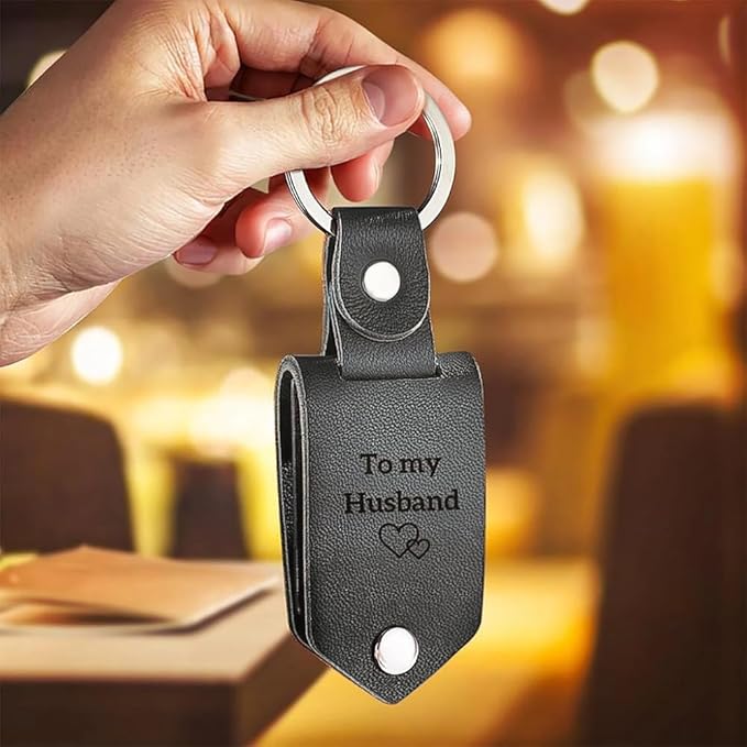 Personalized Photo/Text Leather Keychain for Men Womens Custom Picture Key Chains Memorial Gifts for Family Lover