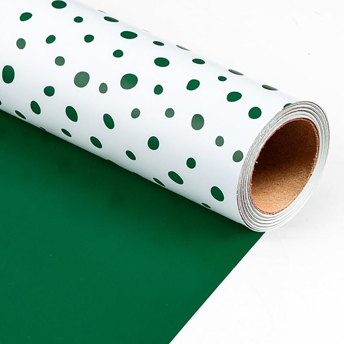 Burymento Green Lrregular Wave Point Wrapping Paper, Reversible Gold Gift Wrap for Birthday, Valentines, Mothers day, Graduation, Wedding, Fathers day, Baby Shower, Christmas (17in x 16.4ft)