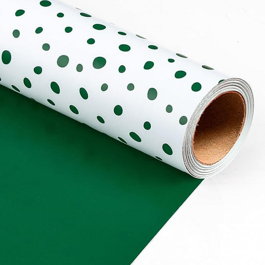 Burymento Green Lrregular Wave Point Wrapping Paper, Reversible Gold Gift Wrap for Birthday, Valentines, Mothers day, Graduation, Wedding, Fathers day, Baby Shower, Christmas (17in x 16.4ft)