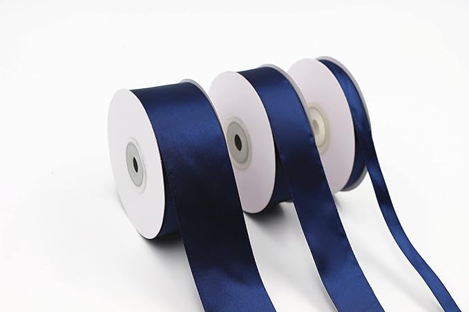 1-1/2 Inch Single Face Solid Color Satin Ribbon Roll, Ribbons Great for Gift Wrapping, Crafts, Wedding Party Decoration, Hair Bows Making and Other Sewing Projects (1-1/2" X 25 Yards, Navy Blue)