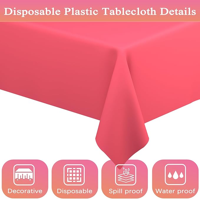 WNINK 6 Pack Red Tablecloths Disposable Table Covers 54" x 108" Red Table Cloths for Bridal Shower Engagement Wedding Birthday Picnic Plastic Table Cloths for Parties