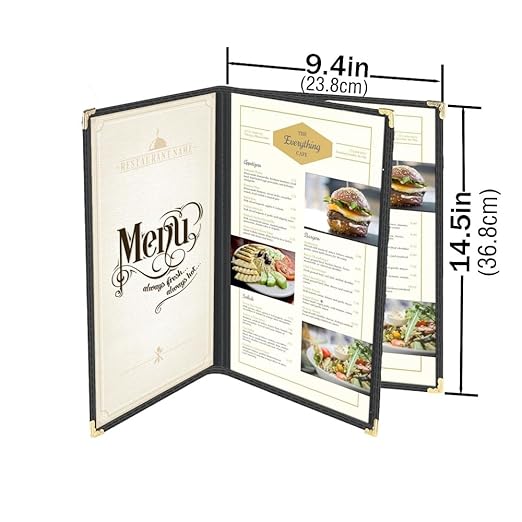 Goodsmart Restaurant Menu Covers – 25 Pack Black 6-View Booklet 8.5" x 14", Side-Loading Vinyl & Plastic Menu Holders, Clear Menu Sleeves, Leather-Style Café Covers with Gold Corners