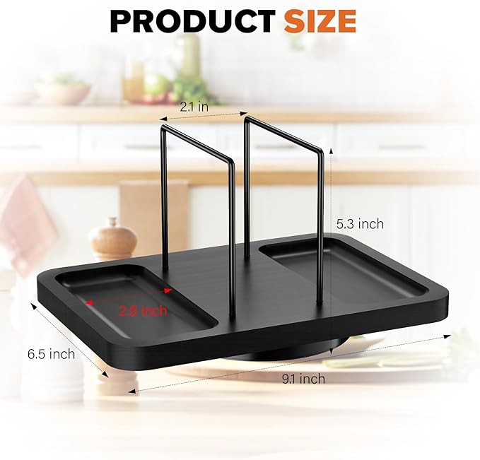 Rotating Napkin Holder for Table, Bamboo Standing Napkin Dispenser with Salt Pepper Shakers Caddy, Black Metal Hand Towel Holder for Bathroom Home Kitchen Farmhouse Decor Not Including Shakers