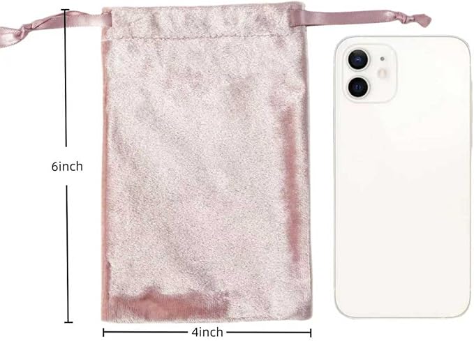 QIANF 12pcs Rose Pink Velvet Drawstring Bags 4x6 inches Glossy Small Velvet Cloth Gift Bags Jewelry Pouches for Storage Wedding Party Favor Christmas