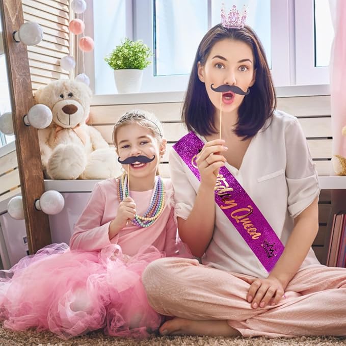 Birthday Queen Sash for Women Tiara & Crowns Headbands for Girls Happy Birthday Party Accessories Favor Supllies Leona Gold Silver Pink Purple, 2 Pack