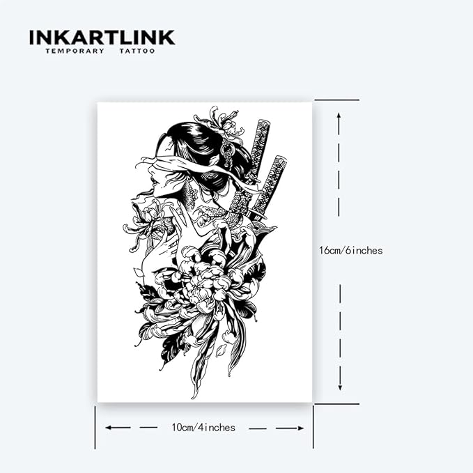 INKARTLINK Tattoo Tech, 2 Sheets Extra-Large Semi Permanent Tattoo, Adult Art Design Temporary Tattoos, Lasts 1-2 Weeks, Waterproof, Realistic look, No Adhesive, No reflection (Warrior Woman Design?
