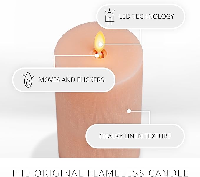 Luminara Flameless LED Battery Operated Flickering Pillar Candles, Mellow Peach Pack of 1 3" x 6.5", Realistic Moving Flame Real Wax Indoor/Outdoor