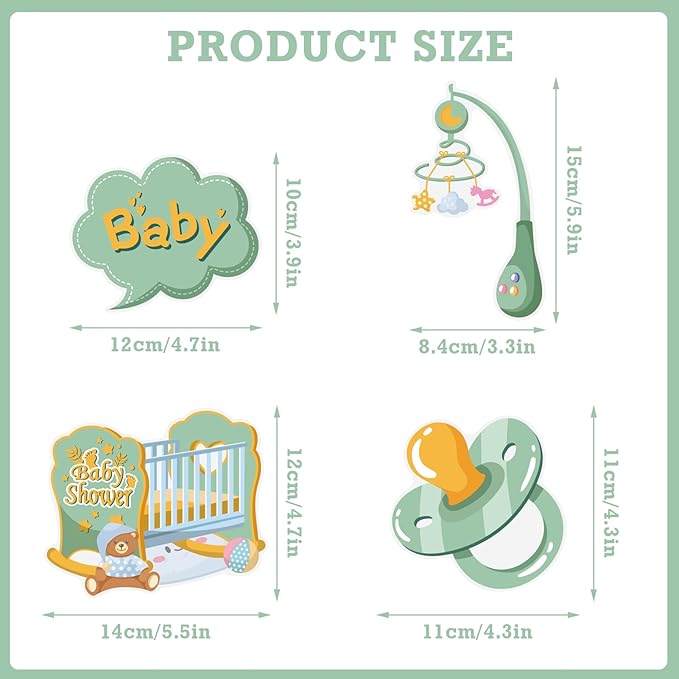 SUNBEAUTY 36 PCS Sage Green Baby Shower Photo Booth Props - Neutral Greenery Oh Baby Decorations