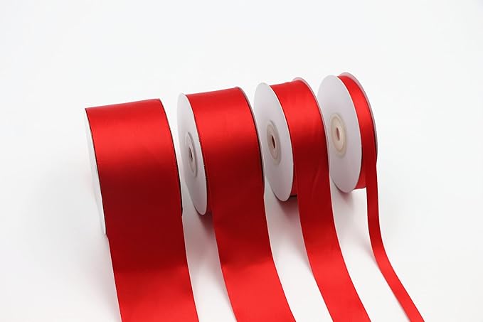 1-1/2 Inch Single Face Solid Color Satin Ribbon Roll, Ribbons Great for Gift Wrapping, Crafts, Wedding Party Decoration, Hair Bows Making and Other Sewing Projects (1-1/2" X 25 Yards, Red)