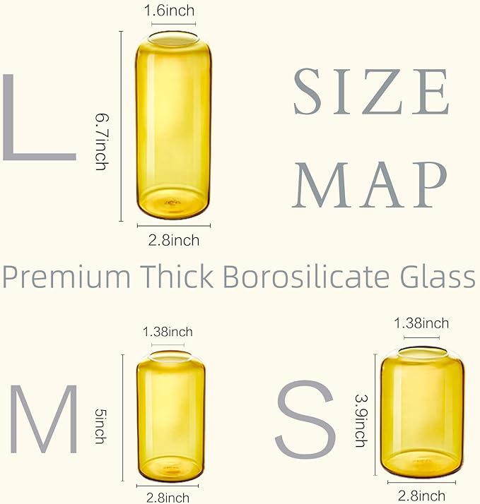 ZENS Glass Bud Vase Set of 3, Hand Blown Small Amber Bud Vases for Flower Decorative, Modern Cylinder Clear Glass Vase for Wedding,Living Room Home Décor