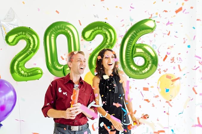 2026 Balloon Numbers - 40 Inch Light Green New Years Eve Party Supplies 2026, Nye Decor Party Decorations Happy New Year, New Years Eve Foil Party Balloons