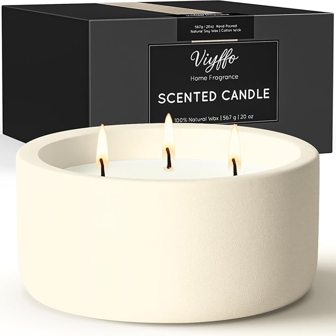 Viyffo Christmas Candles – Vanilla & Cinnamon, 3 Wick 20oz Large Scented Candle, Non Toxic Soy Fall Candles for Women & Men, Luxury White Jar Perfect for Thanksgiving, Winter Holiday Gift & Home Decor