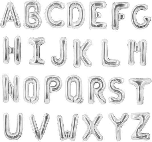 26pcs Silver Letter Balloons Foil Alphabet A-Z Balloons Custom Personalized Phrase for Anniversary Wedding Party Decor Banner (16 Inch A-Z 26 Pcs)