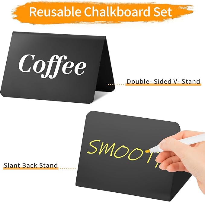 Herda 12 Pack 4"x3" Mini Chalkboard Signs for Party Buffet,Food Labels for Party Supplies-Wedding Table Signs -Bakery Food Tags-Small Chalkboard Place Cards with 6 Liquid Multicolored Chalk Markers