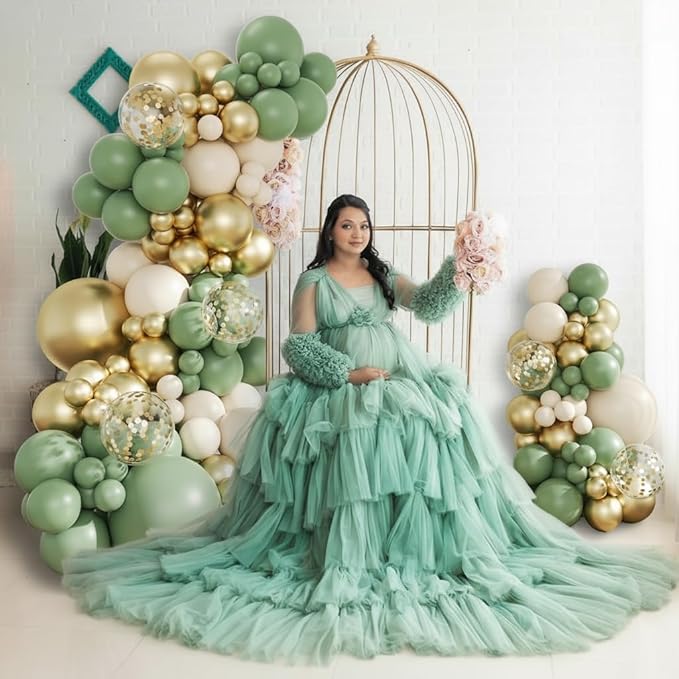 Sage Green and Gold Balloon Arch Kit, 134pcs Dusty White Metallic Gold Confetti Balloons Garland Kits for Birthday Wedding Baby Shower Bridal Party Anniversary Decorations