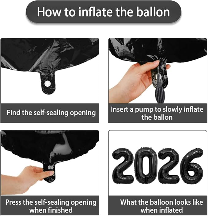 2026 Balloons, 40 Inch Foil Number Balloons, 2026 Balloon Numbers, Number Balloon for New Year Eve Festival Christmas Birthday Wedding Anniversary Party Supplies, New Years Decorations Black