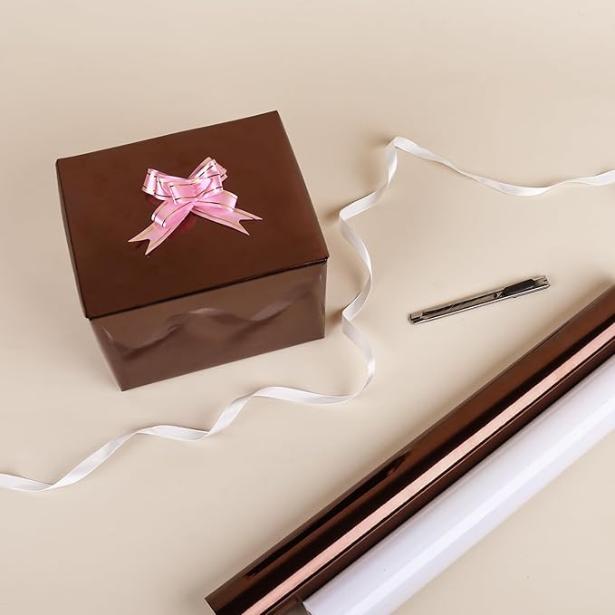 NESCCI Brown Metallic Wrapping Paper, Solid Color Paper,Gift Wrapping Paper,Perfect for Wedding,Valentine's Day,Birthday, Christmas,Baby Shower,DIY Bouquet (17.5 Inches X 32.8 Feet)
