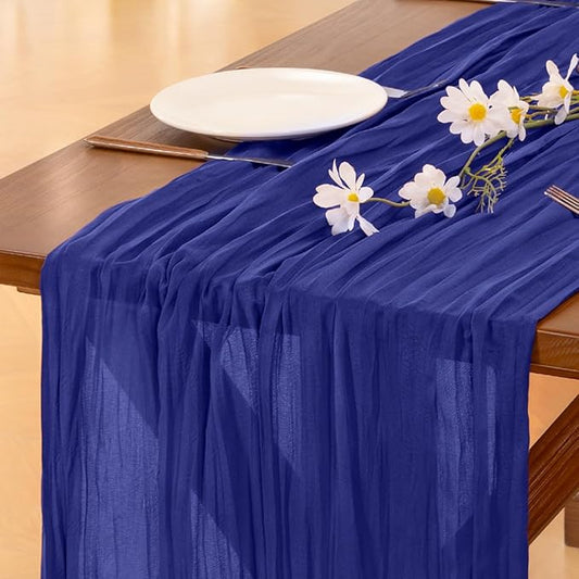 Socomi 3pcs Royal Blue Fall Thanksgiving Cheesecloth Table Runner Boho Rustic Gauze 120 inch 10FT Cheese Cloth Runner for Wedding Party Baby Shower Birthday Home Decor Holiday Decorations
