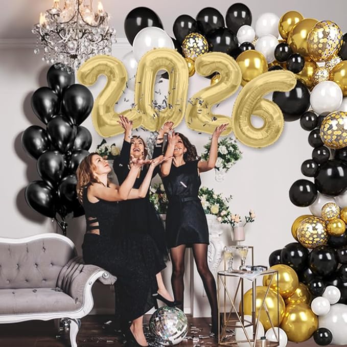 2026 Balloons, 40 Inch 2026 Number Balloons Mute Gold 2026 Balloon Large Foil New Year Balloon Numbers 2026 Mylar Baloons for Birthday Christmas Graduation New Years Eve Party Supplies Decorations