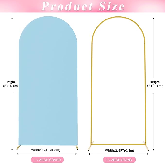 Wokceer 6 FT Wedding Arch Stand and Arch CoverMetal Arch Stand with Arch Stand Cover for Birthday Party Wedding Ceremony Bridal Baby Shower Event Decor, Blue, DoorCover 0.8M-Dusty Blue-K