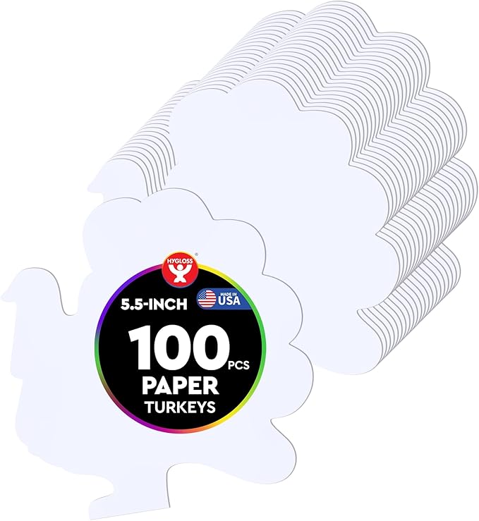 Hygloss Turkey Shape Paper Cut-Outs for Arts & Crafts-Many Creative Uses-Thanksgiving Activities Fall 5.5 Inches-100 Pcs, White