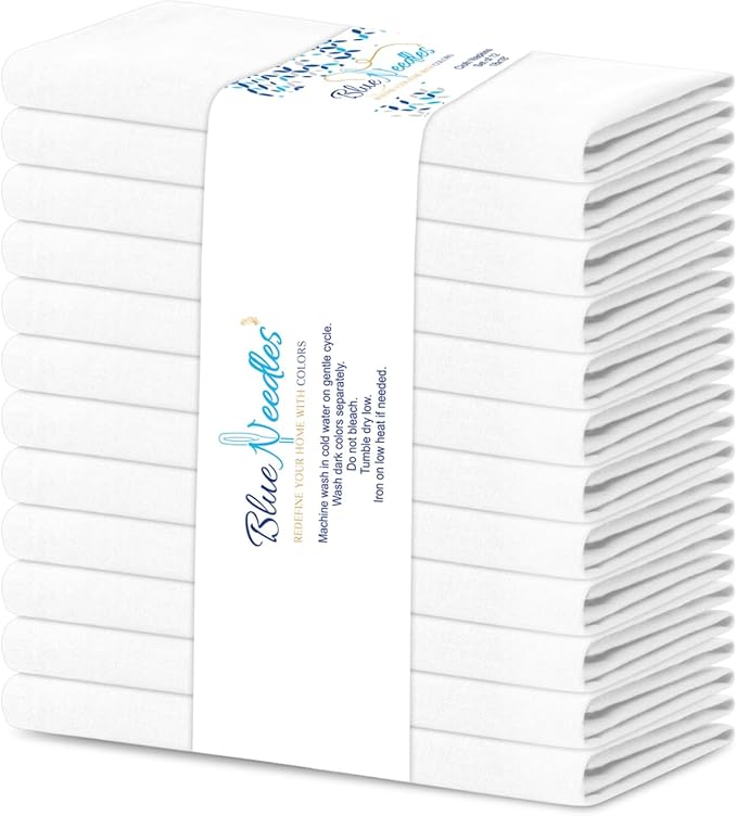 Blue Needles Solid Cloth Napkins Set of 12 White 100% Cotton Dinner Napkins 18x18 inches - Soft, Reusable, Absorbent & Washable Fall Thanksgiving Linen, Ideal for Events, Parties & Everyday Use