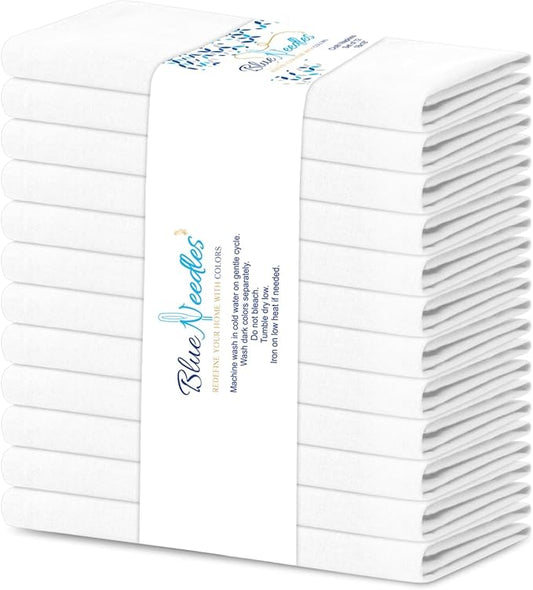 Blue Needles Solid Cloth Napkins Set of 12 White 100% Cotton Dinner Napkins 18x18 inches - Soft, Reusable, Absorbent & Washable Fall Thanksgiving Linen, Ideal for Events, Parties & Everyday Use