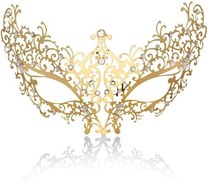 Masquerade Mask for Women Shiny Laser Cut Metal Rhinestone Mask Party Porm Ball Mask