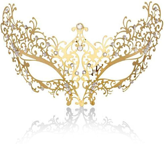 Masquerade Mask for Women Shiny Laser Cut Metal Rhinestone Mask Party Porm Ball Mask