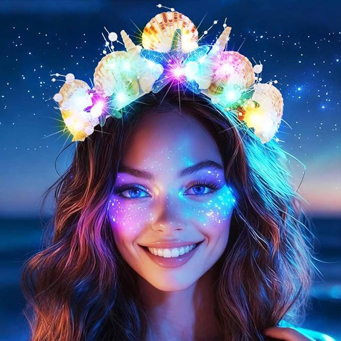 BARTOSI Mermaid Crown Light Up Seashell Headband Mermaid Costume Hair Accessories for Women