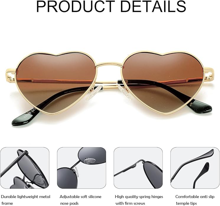 JOVAKIT Polarized Heart Sunglasses for Women Fashion Lovely Style Metal Frame UV400 Protection Lens