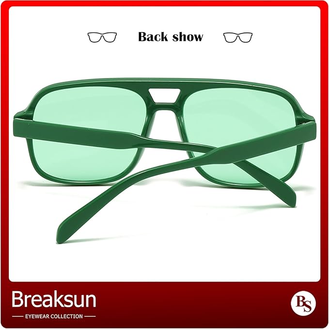 Retro Aviator Sunglasses for Women Men Trendy Classic 70s Square Green Aviator Sun Glasses Vintage Shades