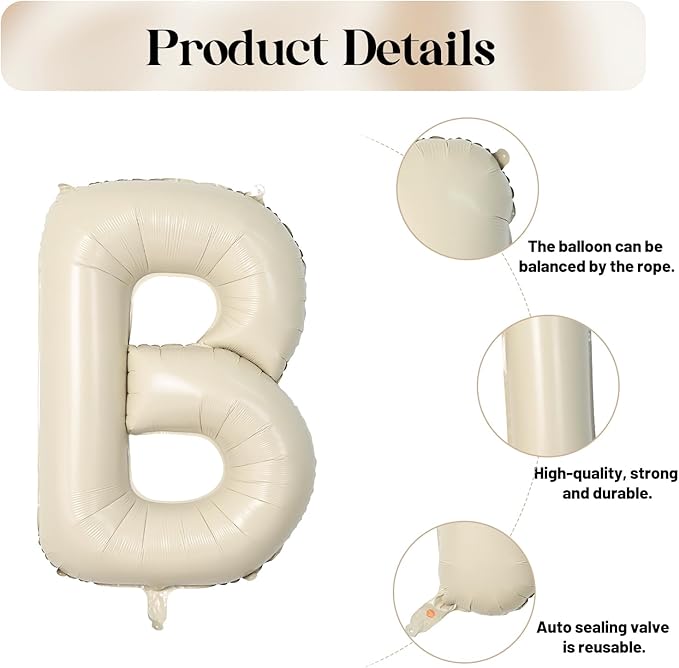 Biapian 40 Inch OH BABY Letter Balloons, Big Beige BABY Foil Balloons, 6 Pcs Giant Alphabet Large Balloon Neutral Oh Baby Balloon Banner Sign for Baby Shower Birthday Gender Reveal Party Decoration