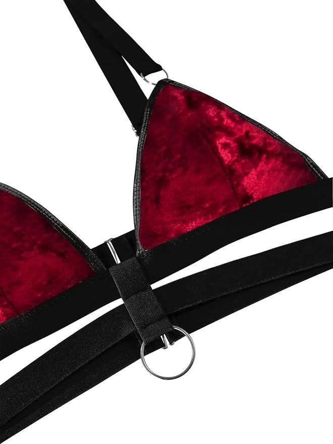 Lilosy Sexy Wireless Choker O Ring Linked Strappy Harness Lingerie Set Outfits 3 Piece