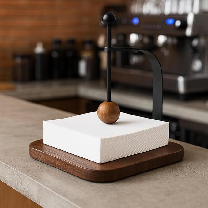 Walnut Napkin Holder for Table Wood Square Napkin Dispenser with Metal Cocktail Napkin Holder, Suitable for Kitchen, Restaurant, Bar, Office, Parties, Home Décor (Black Walnut Wood)