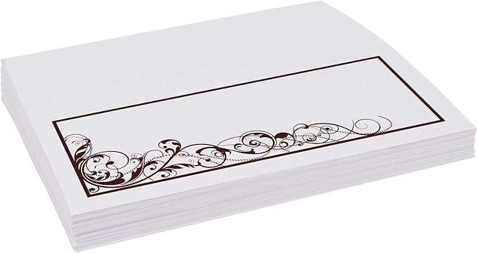 Scribble Vintage Swirl Place Cards, Chocolate (Choose Color), Set of 25, Pre-cut and Scored - Wedding, Party, Dinner, and Special Events - Made in the USA