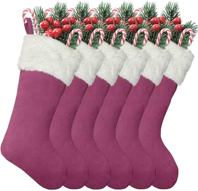 Christmas Stockings 6Pack 20 Inches Big Xmas Stocking for Family Holiday Decorations and Xmas Tree Fireplace Decor Merry Christmas(6, Pink-Large)