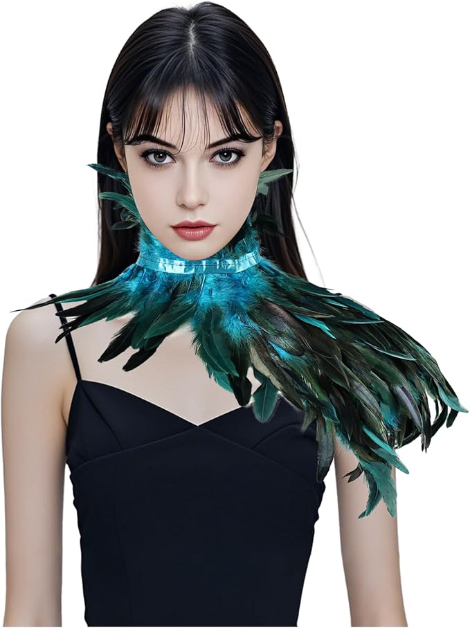 Gothic Natural Feather Shrug Feather Shawl Wrap Cape Victorian Collar for Halloween Cosplay Party Costume Accessories