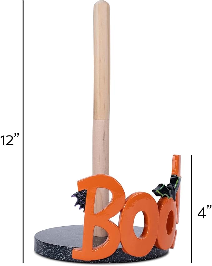 Elanze Designs Boo Bat 12 inch Resin and Wood Halloween Paper Towel Holder