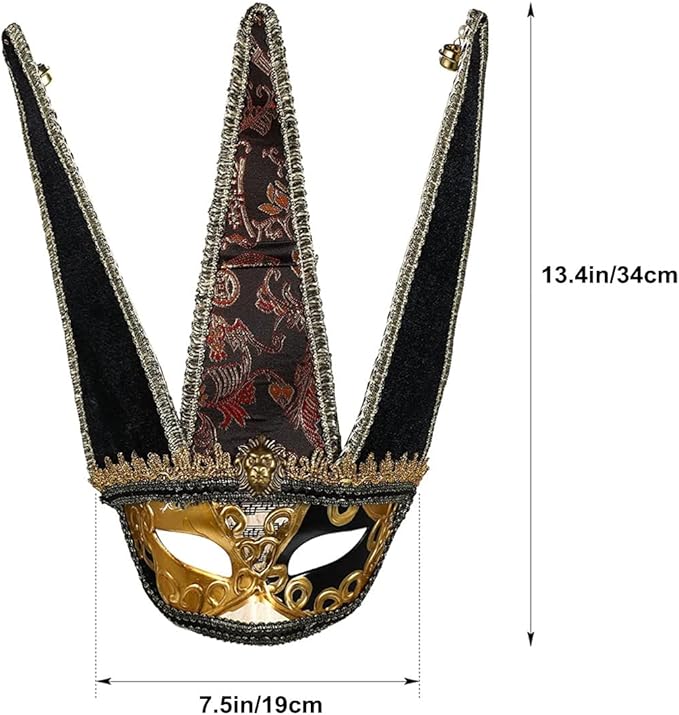 KIPETTO Venetian Jester Mask Masquerade Vintage Half Face Masks for Mardi Gras Halloween Cosplay Musical Party