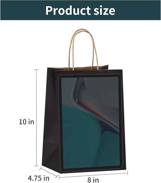 Joybe 100 Pack 8x4.75x10 Inch Medium Black Kraft Paper Bags with Handles Bulk, Craft Paper Gift Bags for Party Favors Grocery Retail Shopping Business Goody Merchandise Take Out Blank Sacks (100pcs)
