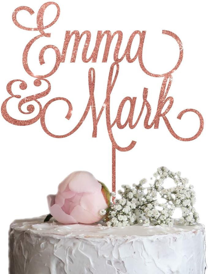 Custom Wedding Cake Topper with First Names, Personalized wedding cake topper, Calligraphy Wedding Cake Topper, Rose Gold Silver Glitter