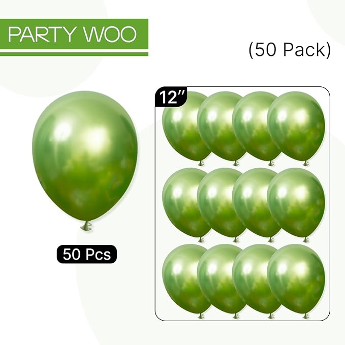 PartyWoo Metallic Green Balloons 50pcs 12 Inch Metallic Apple Green Latex Helium Balloons for Graduation Spring Forest Summer Wedding Engagement Baby Shower Birthday Party Decorations Green-G121