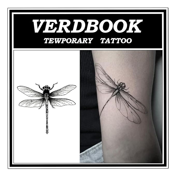 Waterproof Temporary Tattoos: 2-Sheet Tattoo Kit with Realistic Body Stickers, Semi-Permanent Tattoos for Adults Lasting 7-15 Days – Safe for Men & Women, Dragonfly Style